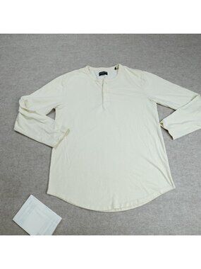 Good Life Mens Shirt Medium Beige Henley Cotton Blend